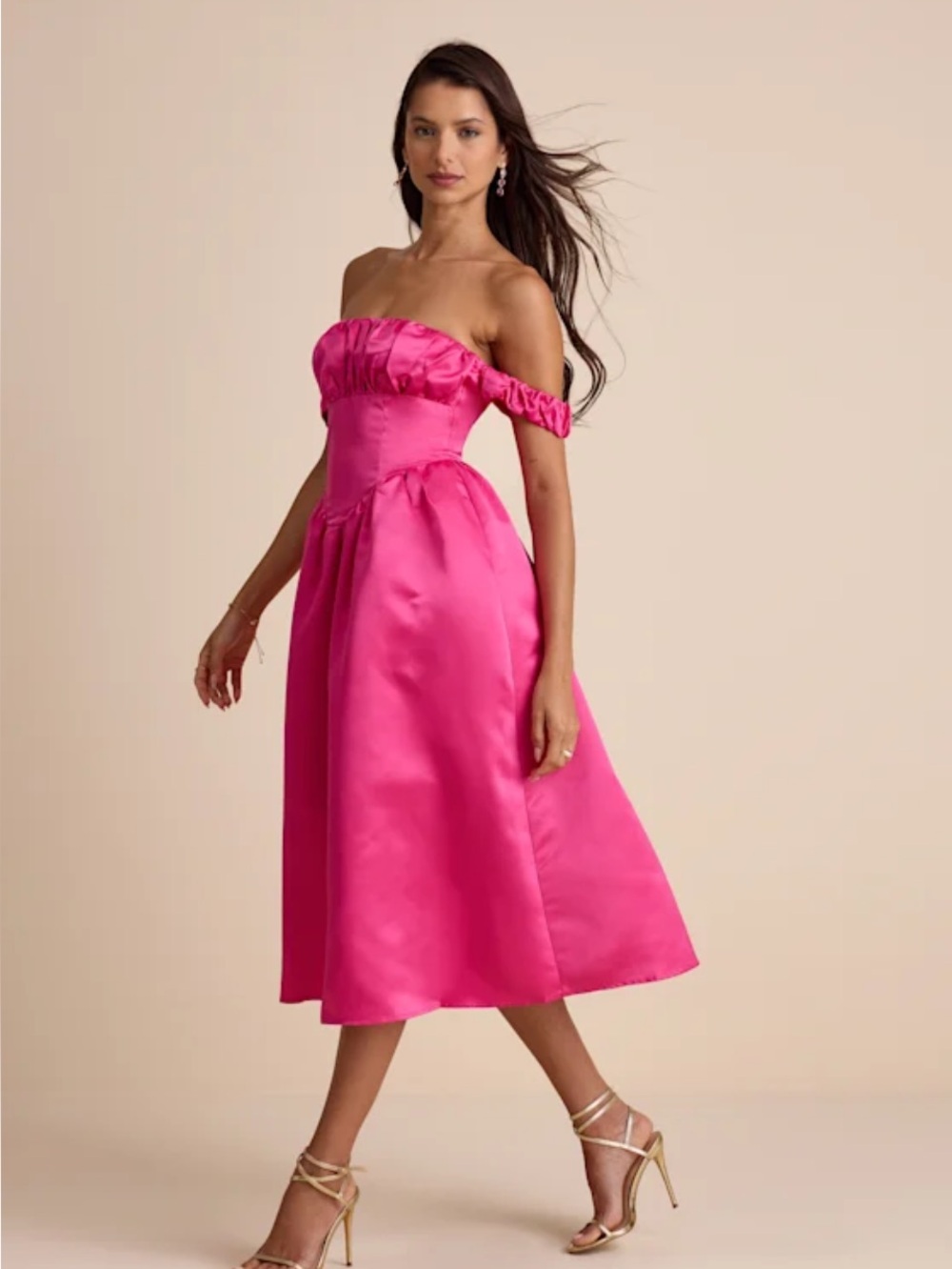 Lulu's Strapless Fuchsia Midi Dress